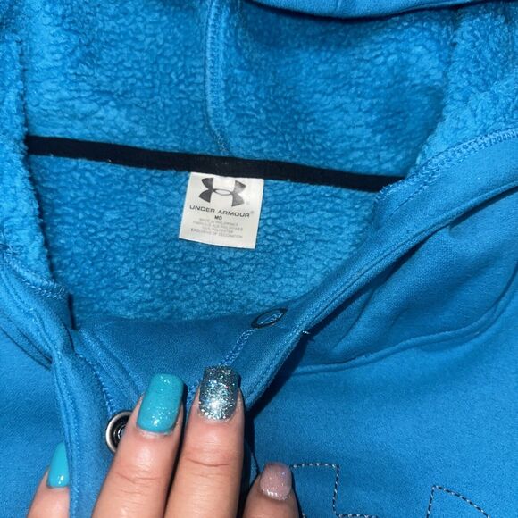 Under Armour Electric Blue Cotton STORM Loose Womens Zip up Hoodie Jacket Medium - Picture 6 of 10